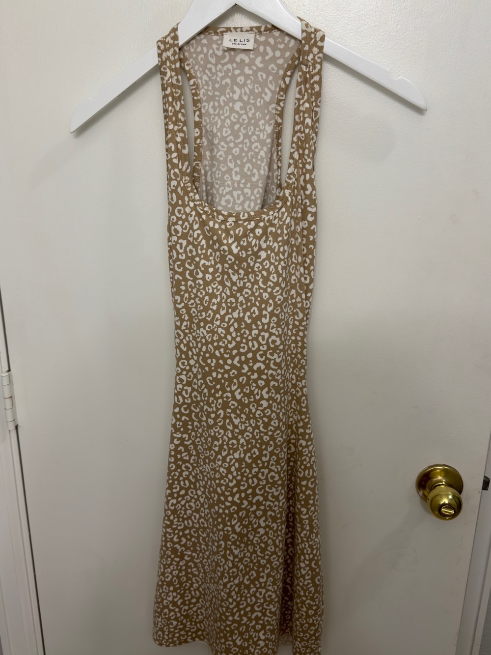 Le Lis Tan and White Leopard-Print Slip Dress